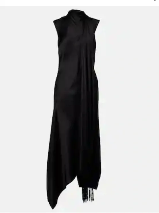 Acne Black Satin Midi Dress with Draped Scarf - Picture 3 of 10